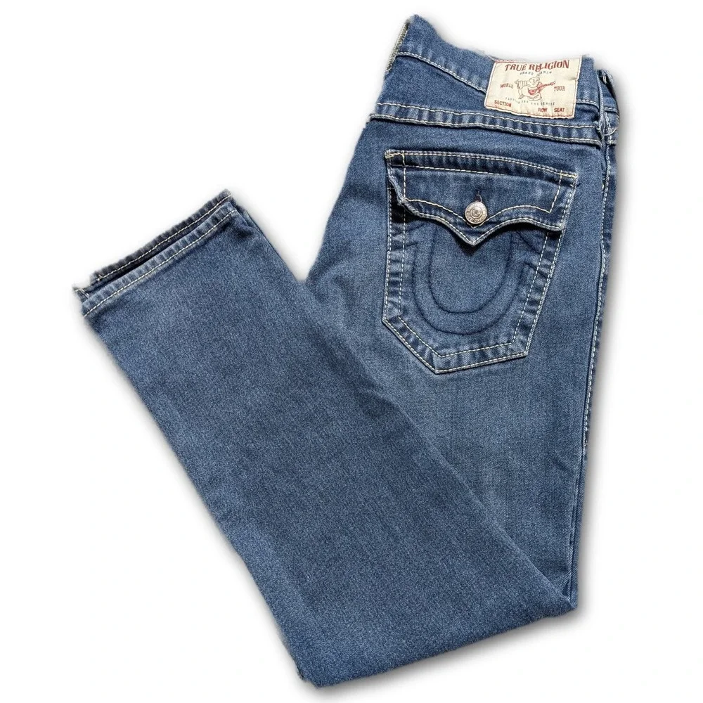True Religion Mens Appx. 34x32 Jeans Geno Blue Relaxed Slim Denim 34